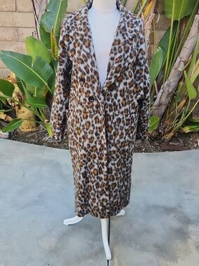 Anine Bing Animal Print Double Breasted Coat Gray Brown Black Wool Large